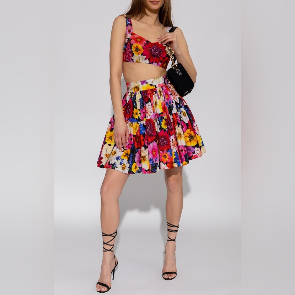 New With Tags Dolce & Gabbana Garden-Print Short Poplin Skirt Women